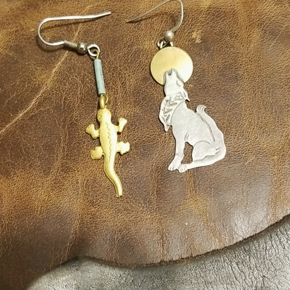 Odd Pair - Coyote/Lizard Earrings